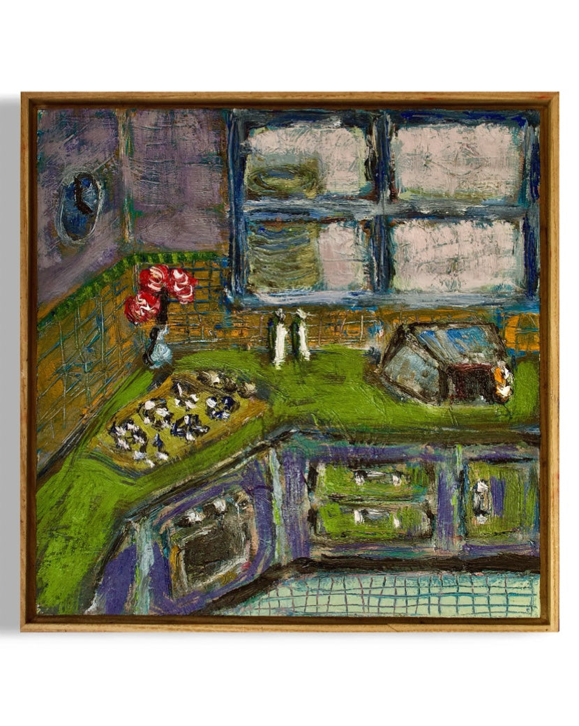 Zapped by the Microwave - Original Oil on Aluminium Composite Panel - 30cm x 30cm - Framed in Low-Profile Oak