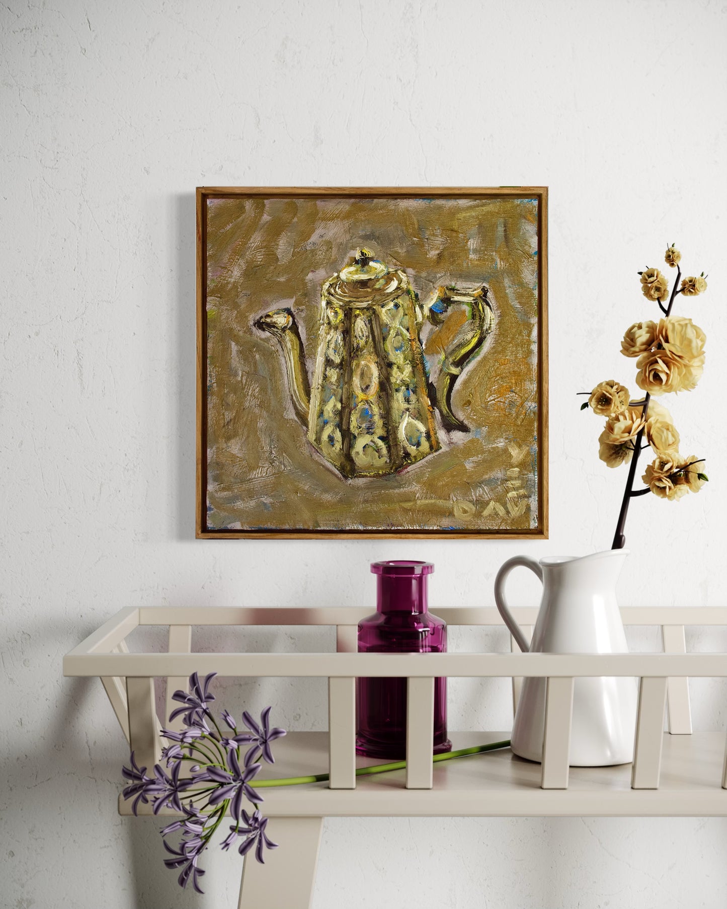 The Sassy Little Teapot - Original Oil on Aluminium Composite Panel - 30cm x 30cm - Framed in low-profile oak