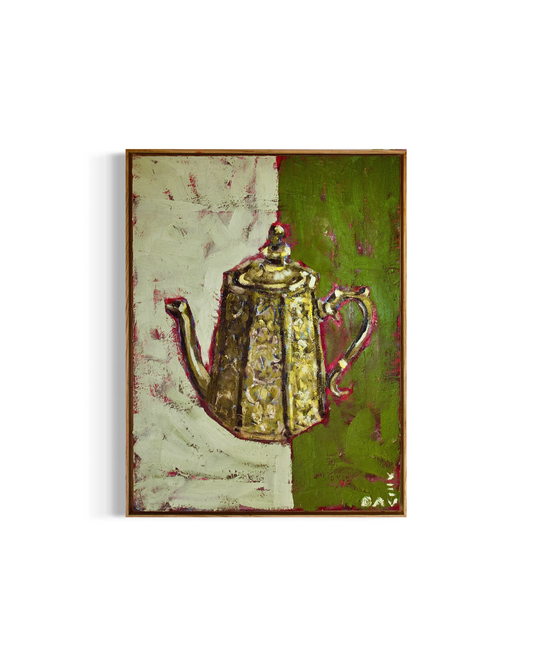 When the Teapot Started Talking - Original Oil on Aluminium Composite Panel - 41cm x 55cm - Framed in Low Profile Oak